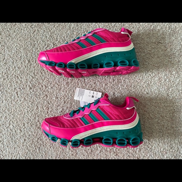 pink and green adidas shoes